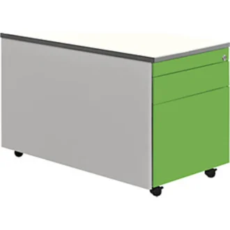 Schubladencontainer, Rollen, 529x800, 1 Materialschub, 1 Hängereg, alu/grün/weiß