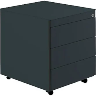 Schubladenrollcontainer, HxT 570x600 mm, Stahlplatte, 3 Schubl., anthrazitgrau