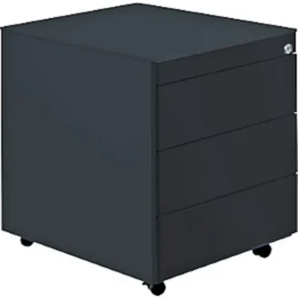 Schubladenrollcontainer, HxT 570x600 mm, Stahlplatte, 3 Schubl., graphitschwarz