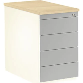 Schubladencontainer, HxT 720x800 mm, 4 Schubladen, reinweiß/weißaluminium/Ahorn