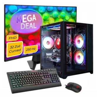 Hyrican GAMEMAX MegaDeal Infinity Mini BK SET2700 7796 Ryzen 7 5700X 16GB/1TB SSD RTX 5060Ti Win11 + MSI MAG 32C6X Curved Monitor 80cm (32")